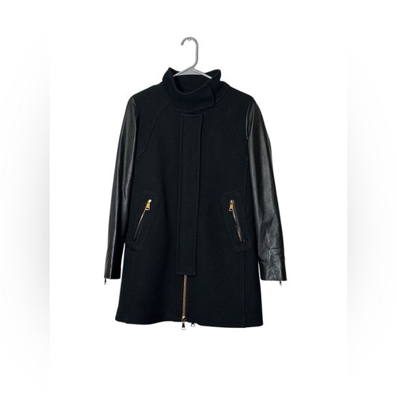 Milly 100% Lambskin Leather Sleeve,Black Jacket,Shell 80% Wool 20%Polyamide - Picture 1 of 15